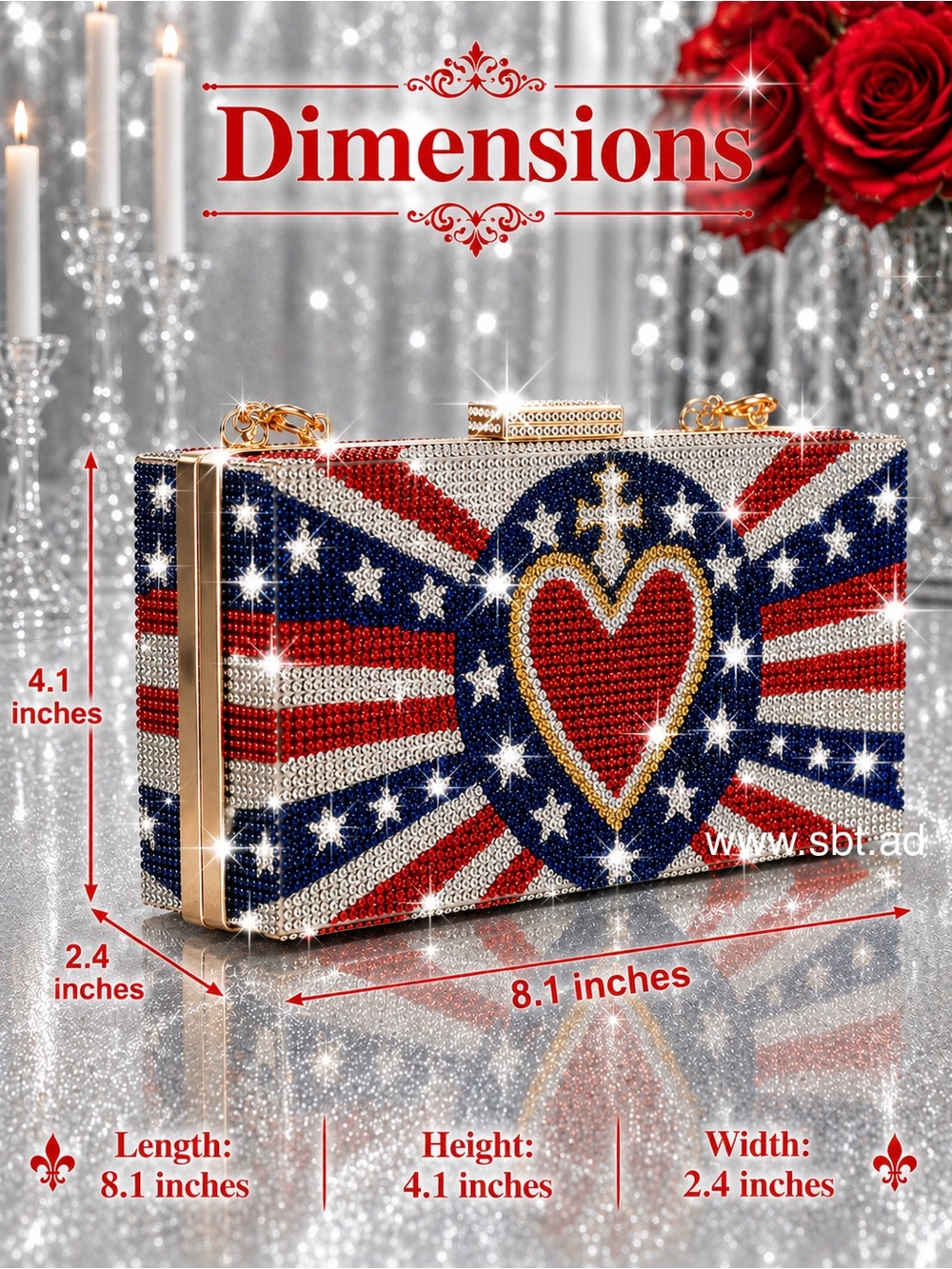 NWT Beautiful Sparkling Bling Swarovski Crystal American Flag Clutch Pur… - Picture 7 of 16